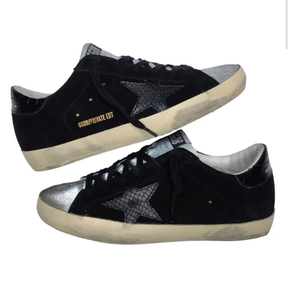 Golden Goose Superstar Size 38 Black Suede Silver Neiman Marcus Private Edition - Picture 2 of 8